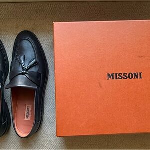 Missoni Black Leather Tassel Slip-On Loafers